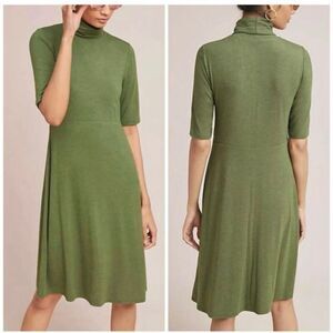 Anthropologie Ett:Twa Turtleneck A-Line Dress XS Green Knee Length Casual